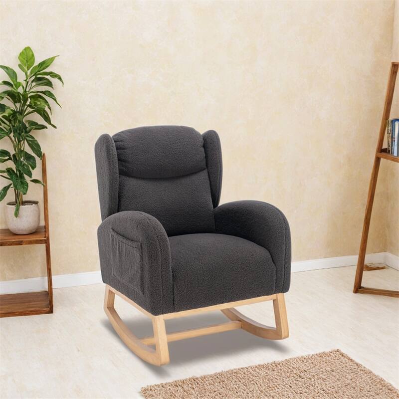 Teddy Fabric Rocking Chair With Packet Wood Legs