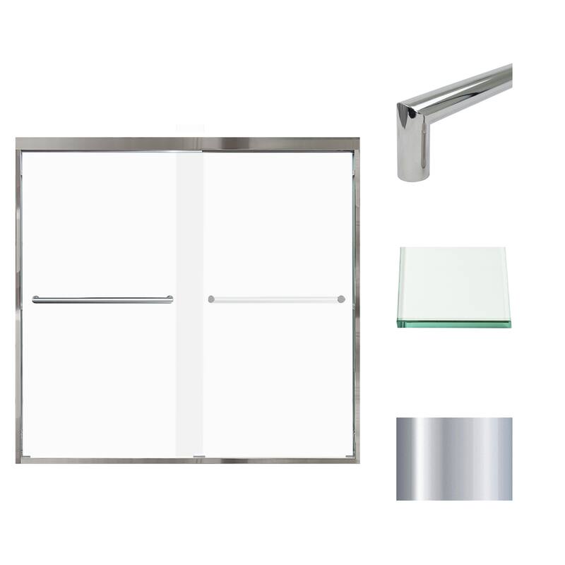 Frederick 59 in. W x 58 in. H Sliding Semi-Frameless Shower Door in Brushed Nickel with Frosted Glass - 60 x 58 - 60 x 58