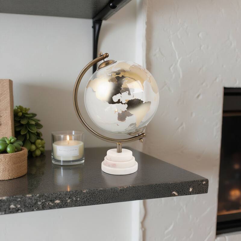 Modern Glass and Metal Globe Sculpture with Marble Base - 13" Brown - 8" x 8" x 13"