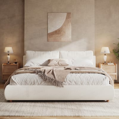 Luxurious Upholstered Platform Bed with Removable Pillows and Stylish Headboard