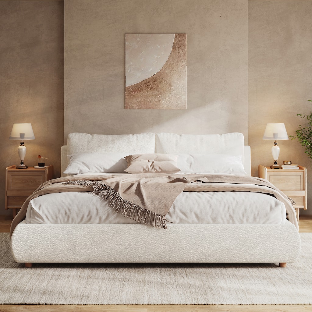 Luxurious Upholstered Platform Bed with Removable Pillows and Stylish Headboard