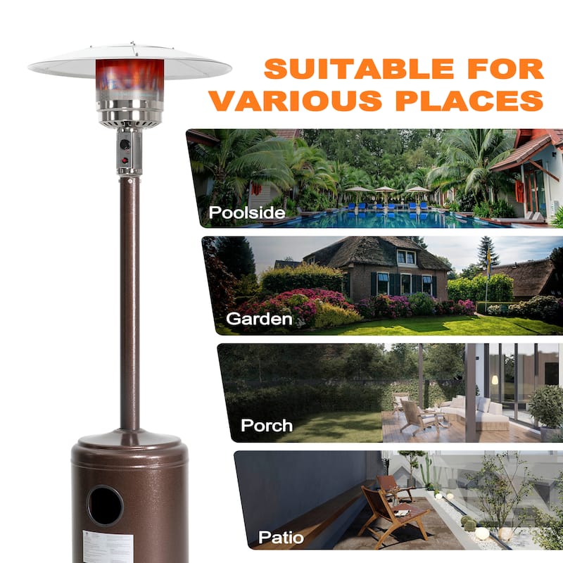 Outdoor 46,000 BTU Iron Propane Gas Patio Heater with Wheels and Cover