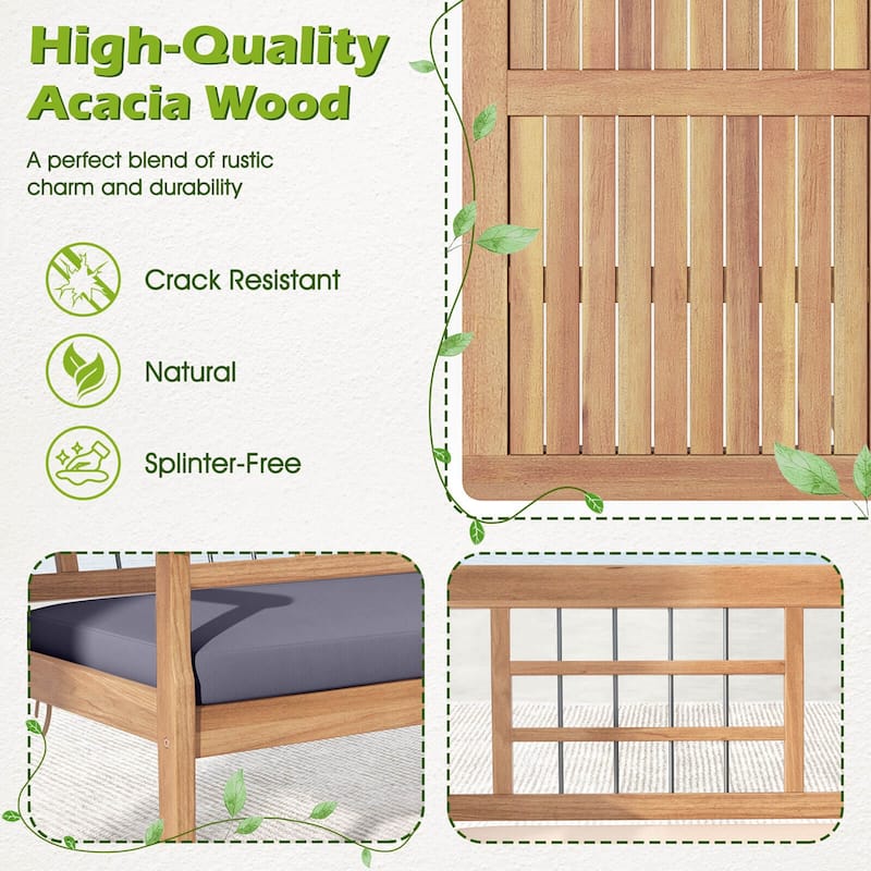 Gymax Set of 4 Wood Furniture Set w/ Seat Cushions & Solid Acacia Wood