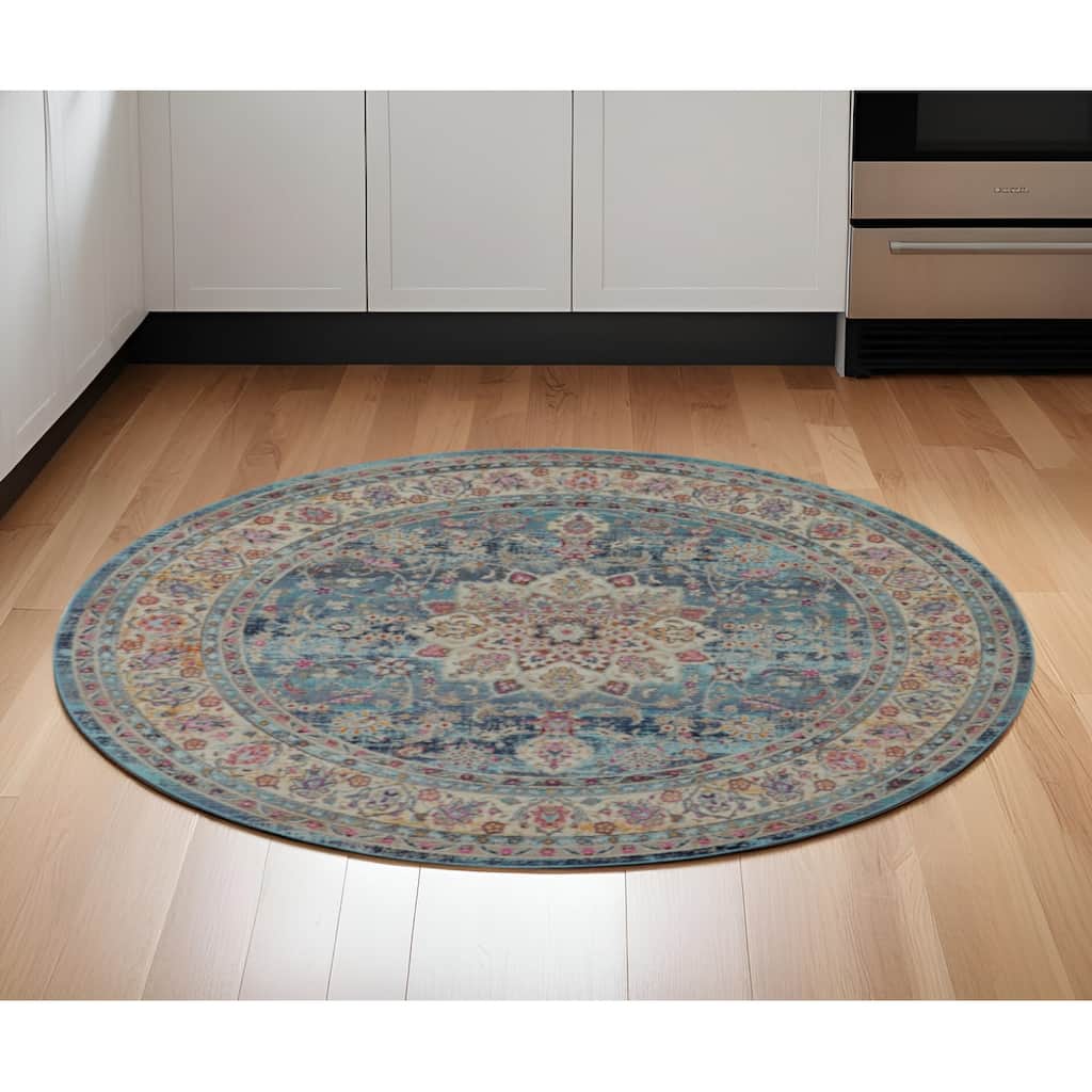HomeRootsFloral Transitional Round Area Rug - 72' X '72' X '0.5