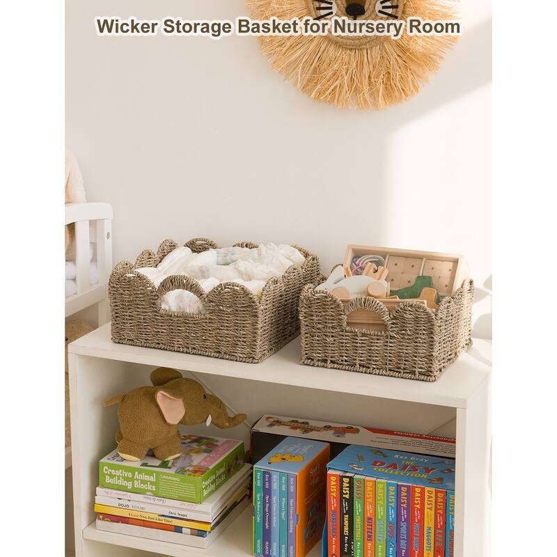 StorageWorks 2-pack Scalloped Edge Wicker Storage Baskets with Built-in Handles