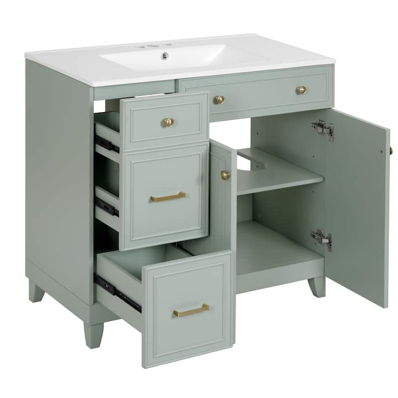 Bathroom Vanity With Sink In 36 Inch, Freestanding Bathroom Vanity With Soft Close Door
