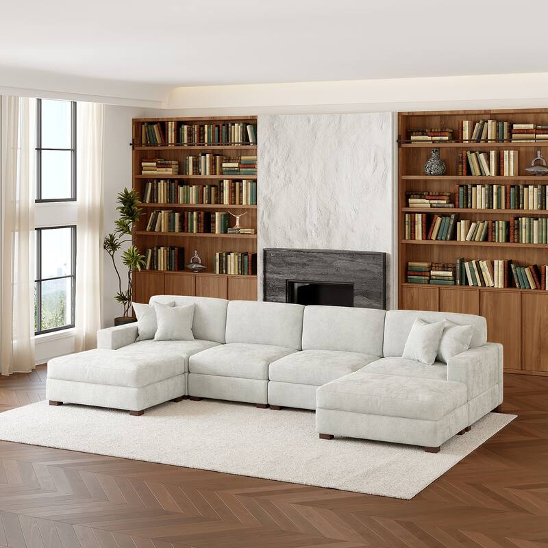 Oversized Chenille Modular Sectional Sofa Conversation Set with 2 Ottomans