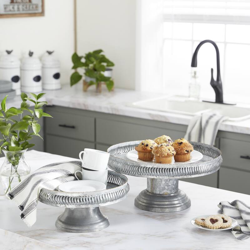 Metal Galvanized Cake Stand - Set of 2 Gray - Roche River Decor