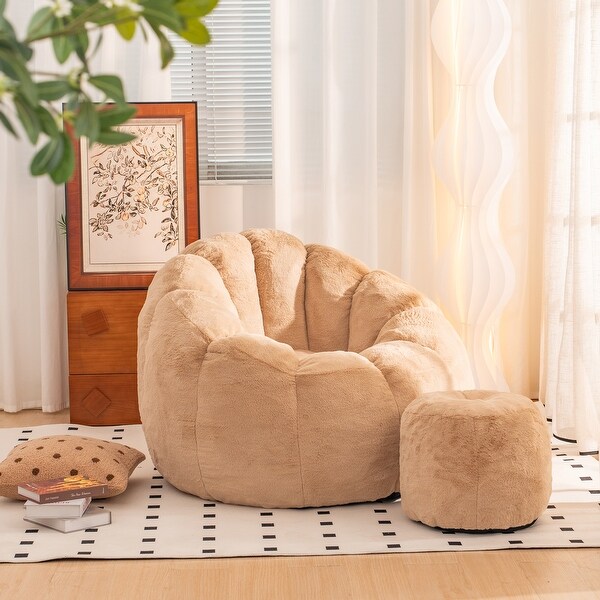 Oversized Faux Fur Bean Bag Chair, Shell-Shaped for Adults & Kids
