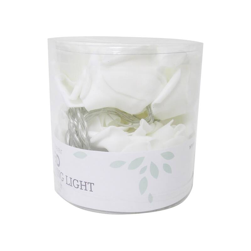 White Foam Rose Flower LED String Light Fairy Lights Battery Operated 72in - 72" L x 2.5" W x 2.5" DP