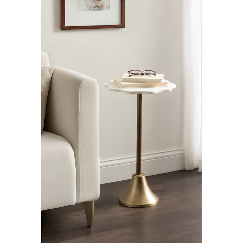 Kate and Laurel Sanzo Scalloped Marble and Metal Drink Table