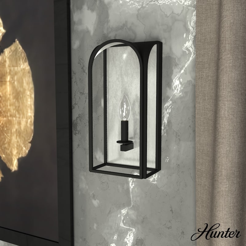 Hunter Dukestown 1-Light Wall Sconce - Dining Room, Hallway, Bathroom, Bedroom - Contemporary, Transitional - Damp Rated! - Natural Iron - Silver Leaf