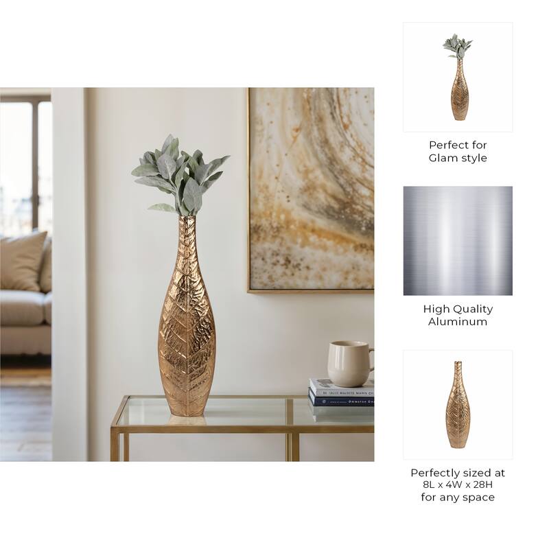 Metal Sleek Leaf Vase - Gold