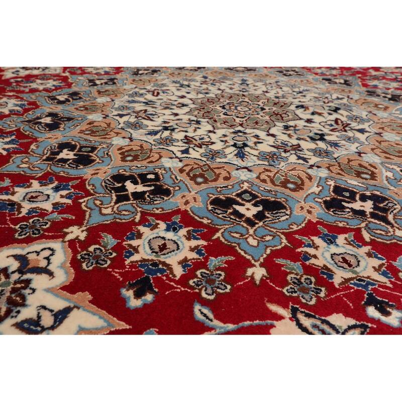 Red Wool & Silk Oriental Rug Hand Knotted Round 250 KPSI - 10' x 10'