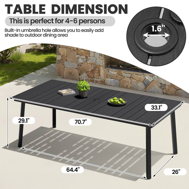 Crestlive Products Outdoor Rectangle Patio Dining Table with Umbrella Hole