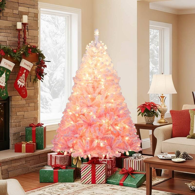Costway 5/6/7/8 FT Artificial Christmas Tree with 180/250/350/470 Warm - See Details