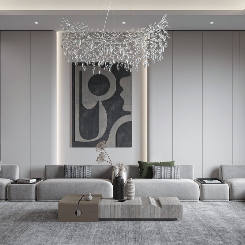 Modern Branch Crystal Linear Chandelier, 1100-1830mm Dining Pendant Light