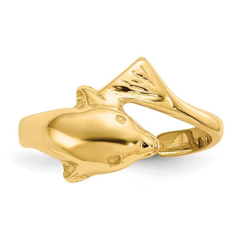 Curata Womens Adjustable Solid 14 karat Yellow Gold Dolphin Toe Ring