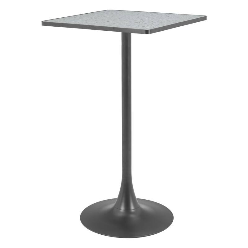 HomeRoots 24" Gray and Black Faux Terrazzo and Steel Square Bar Table - 24.00 in. x 41.70 in. x 24.00 in.