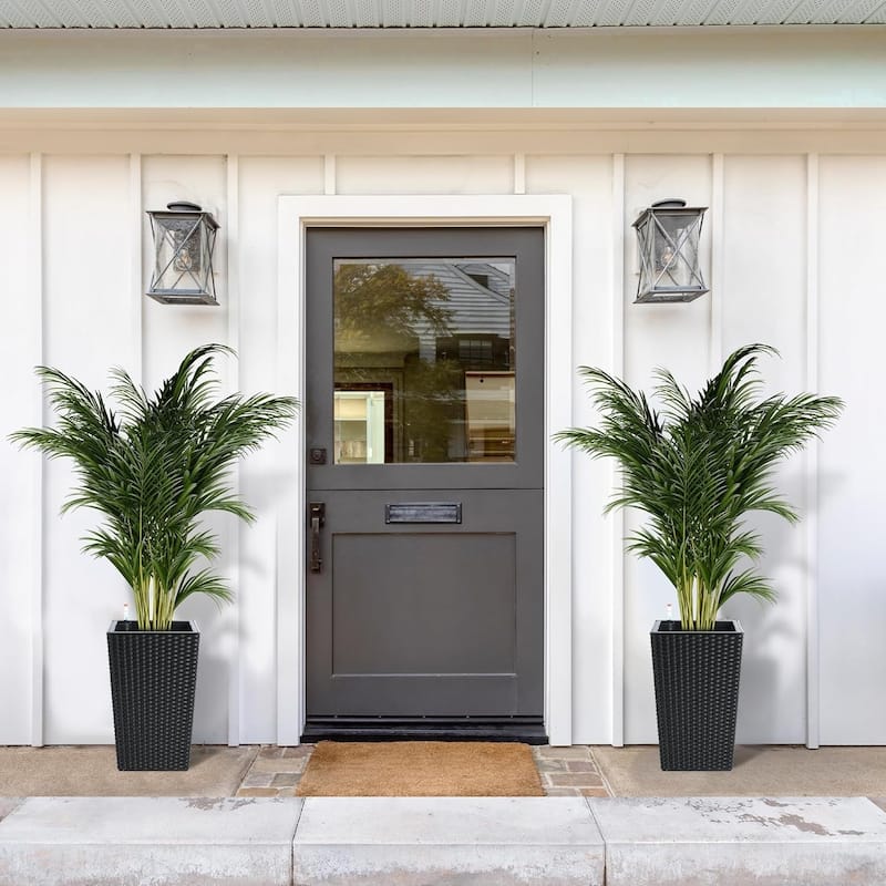 2-Pack 16Inch Rattan Self-Watering Planters with Water Level Indicator Black