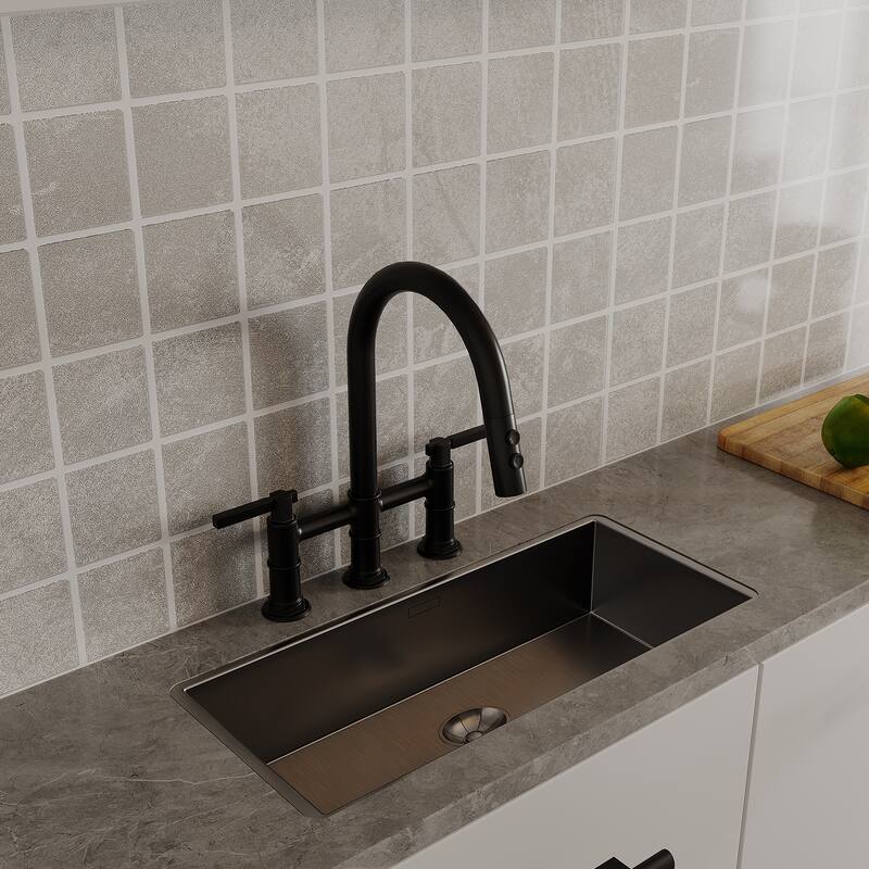 Modern Double Handle 3-Holes Deck Mount Bridge Kitchen Faucet