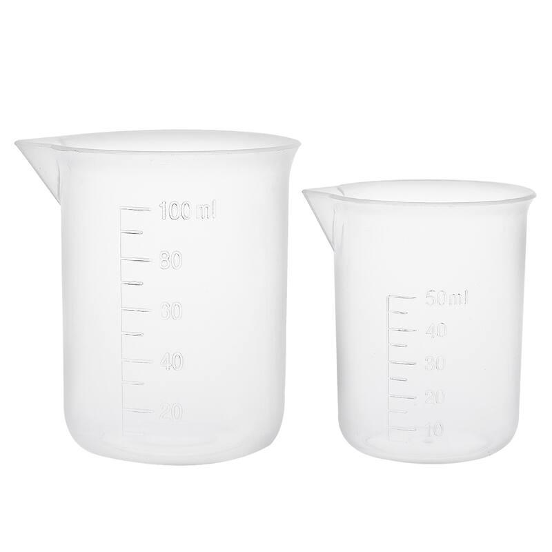 Set of 2 Measuring Cup Labs Clear Plastic Graduated Beakers 50ml 100ml - Transparent - 50ml, 100ml