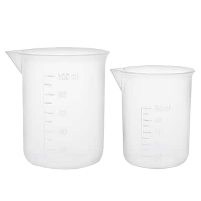 Set of 2 Measuring Cup Labs Clear Plastic Graduated Beakers 50ml 100ml - Transparent - 50ml, 100ml