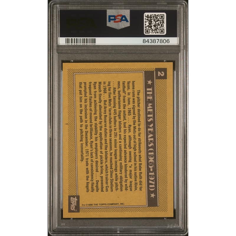 Nolan Ryan 1990 Topps Mets Baseball Card #2 Graded PSA 10 - 8'6" x 11'6"