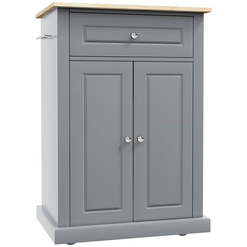 Rolling Kitchen Island cart, Portable Serving Trolley Table with Drawer, Adjustable Shelf and 2 Towel Racks, Grey
