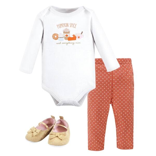 slide 1 of 1, Hudson Baby Infant Girl Cotton Bodysuit, Pant and Shoe Set, Pumpkin Spice 0-3 Months - Pumpkin Spice Orange