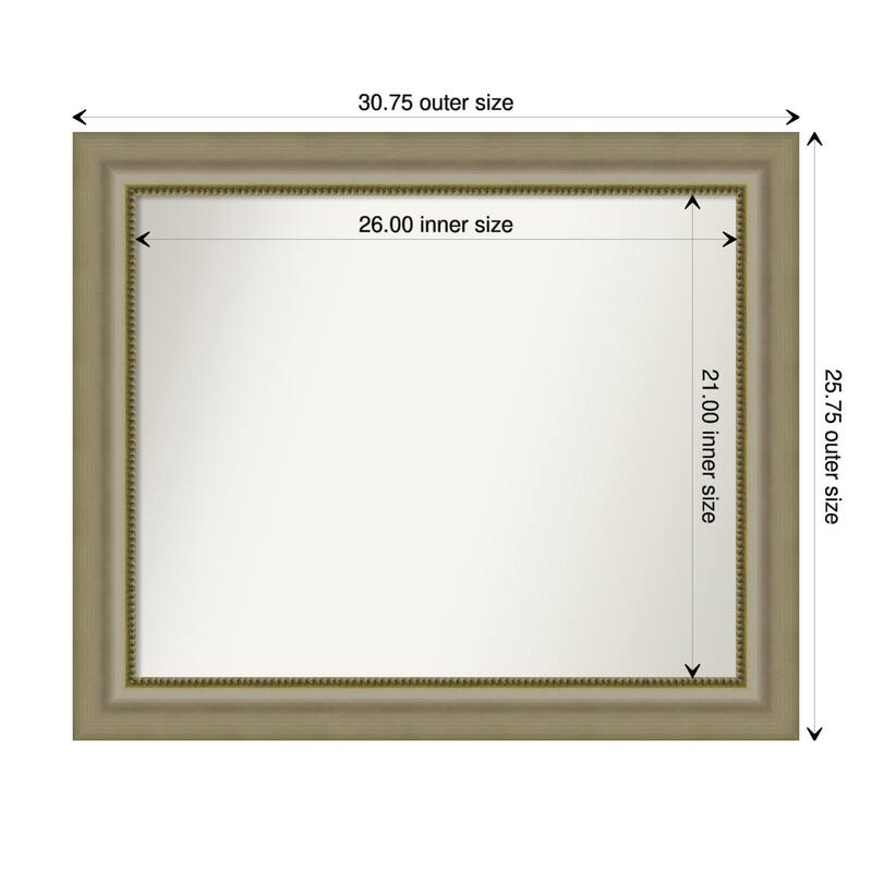 Vegas Silver Framed Non-Beveled Custom Wall Mirror, Bathroom Vanity Mirror - Outer Size: 30.75 x 25.75