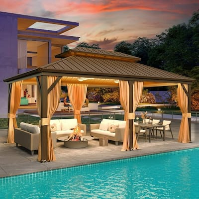 Outdoor Hardtop Gazebo with Galvanized Steel Double Roof & Aluminum Frame, Outdoor pergola with Premium Curtains and Nettings