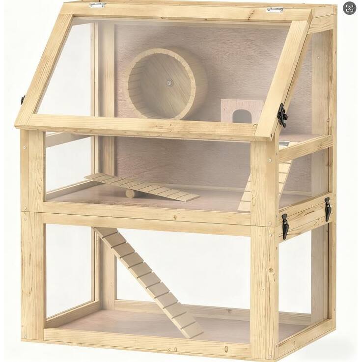 3-Tier Wooden Hamster Cage with Detachable Bottom (24" x 16" x 29.5")