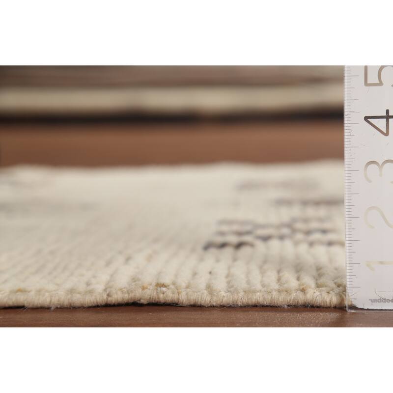 Ivory Geometric Moroccan Modern Accent Rug Handmade Wool Carpet - 2'11"x 5'5"