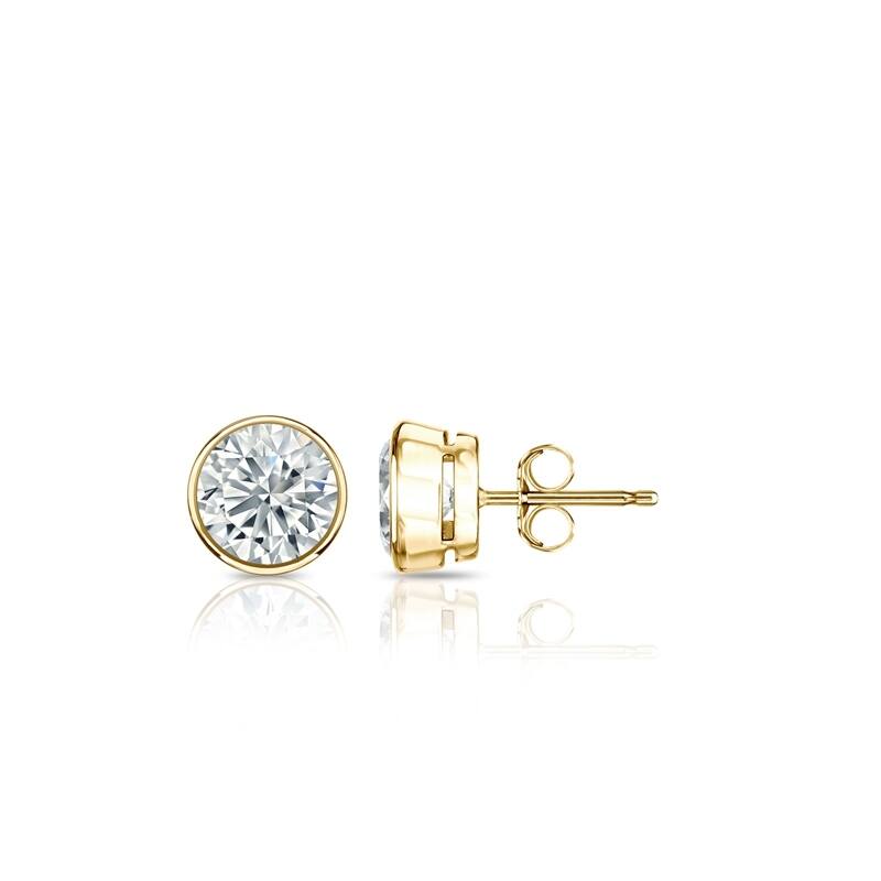 Auriya 14k Gold Lab Grown Round Diamond Stud Earrings 0.50 to 5.00 ct. tw. Bezel Push-Back (F-G VS) - Yellow - 1.00 ct. tw.