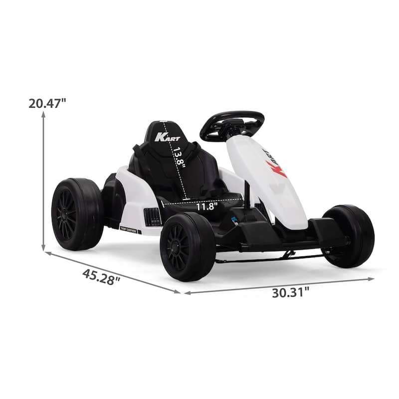 Cool Go-Kart Toy for Kids with Music, Black White Outdoor Exclusive Go-Kart for Kids with Protective Gear, 12V Ride on Car