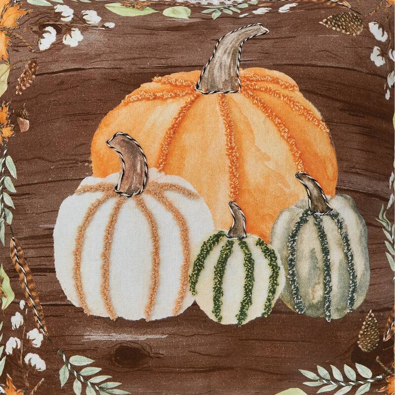 Autumn Pumpkins 18" x 18" Printed and Embroidered Throw Pillow