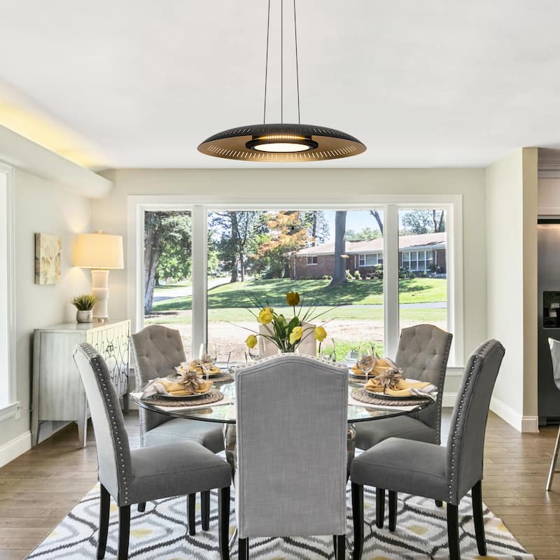 23.6" Modern Dimmable LED Pendant Light with Laser Cut Gold Foil Shade