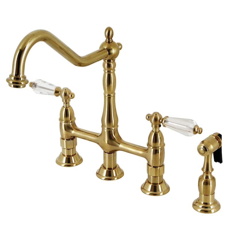 Kingston Brass Wilshire Bridge Kitchen Faucet with Brass Sprayer - Brushed Brass