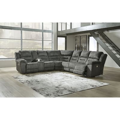 Signature Design by Ashley Nettington Gray 4-Piece Power Reclining Sectional - 132"W x 121.25"D x 42"H
