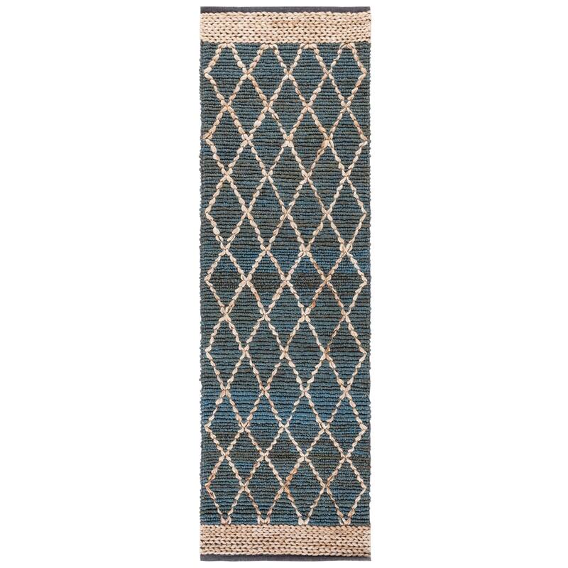 SAFAVIEH Handmade Natural Fiber Foolke Casual Jute Trellis Rug - 2'6" x 8' Runner - Blue