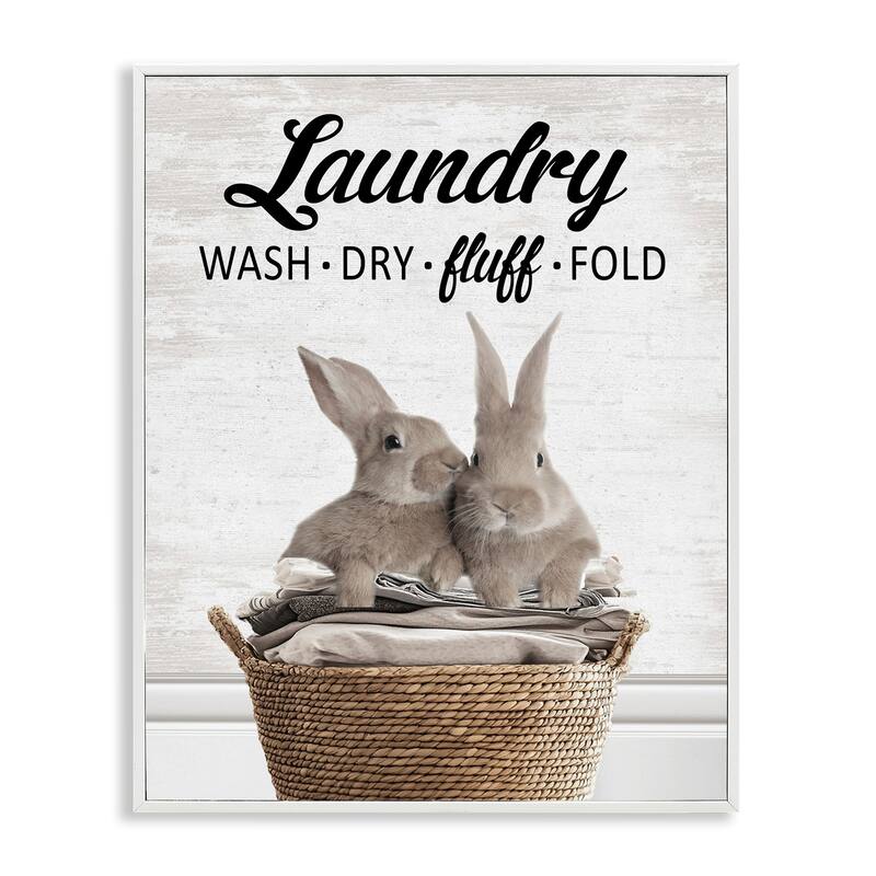 Stupell Bunnies & Laundry Basket Framed Giclee Art Design By Lettered and Lined - 24 x 30 - White