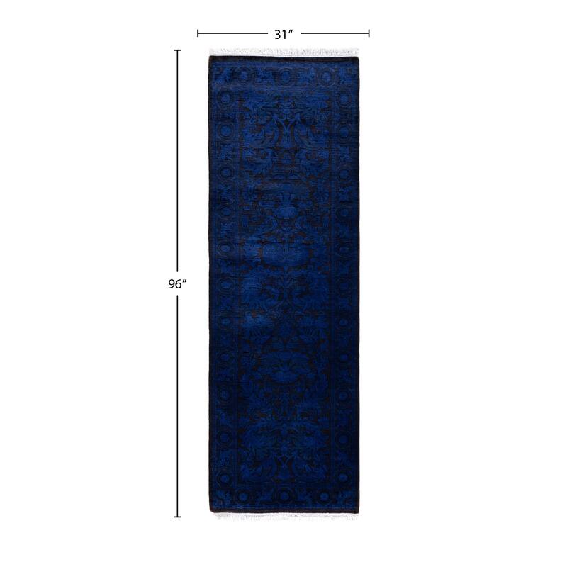 Overdyed One-of-a-Kind Hand-Knotted Runner Rug - Blue - 2' 7" x 8' 0"