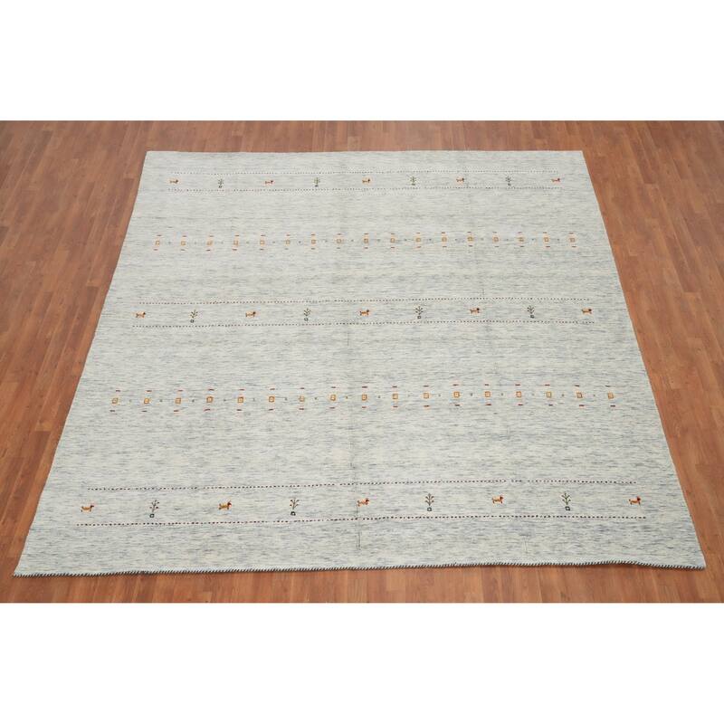 Hand Knotted Oriental 100% Wool Carpet Tribal Animal Pictorial Beige & Ivories Gabbeh Area Rug - 9' 10'' X 9' 10''