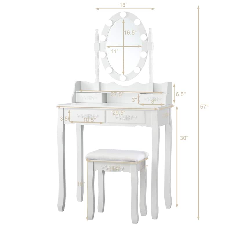 Costway Vanity Table Table 10 Dimmable Bulbs Black White Brown