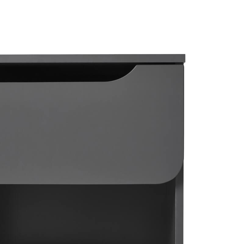 Modern Minimalist Dark Grey Nightstand with Single Drawer and Open Cubby