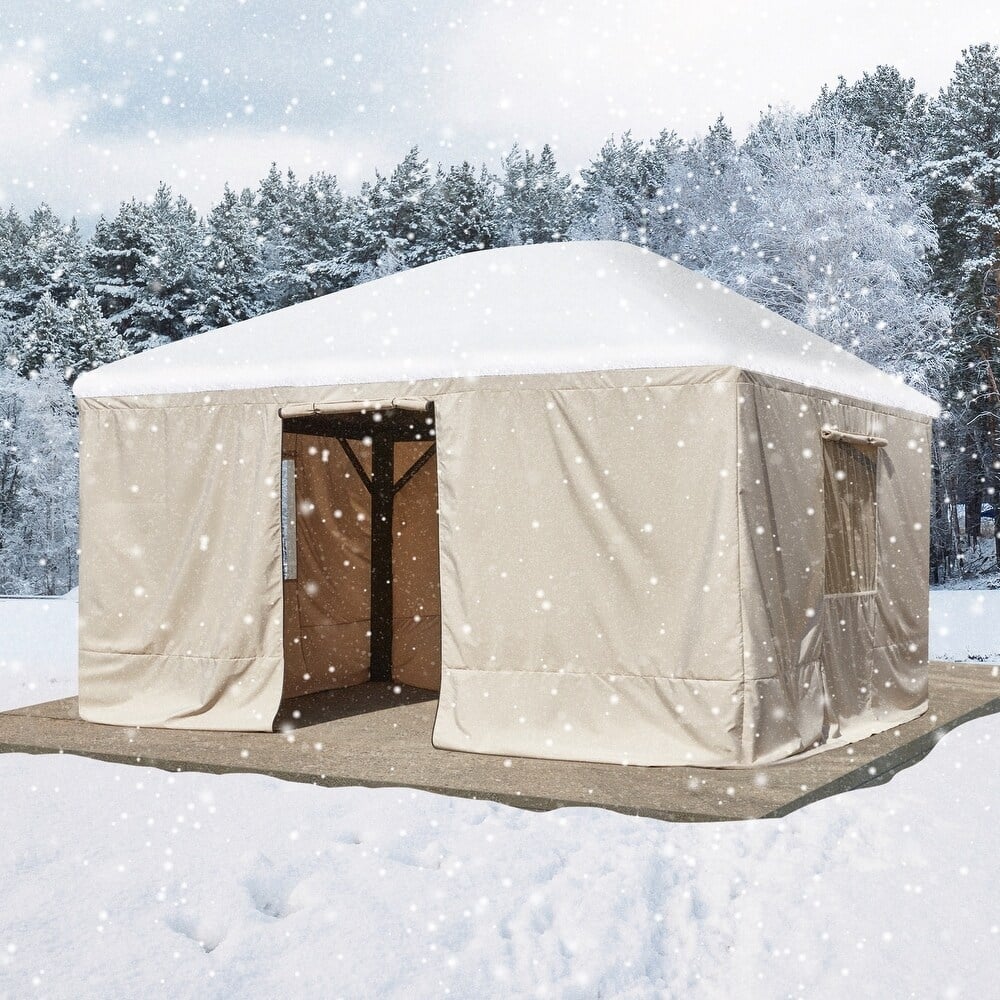 Winter Gazebo Cover with Sidewalls, Waterproof Outdoor Enclosure for Hardtop Gazebos, Beige