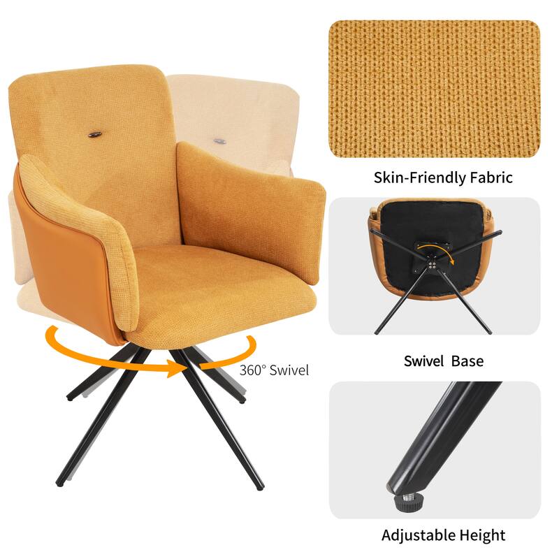 360° Swivel Home Office Desk Chairs Set of 2,Dining Chairs with Arm, Upholstered Bedroom Chairs with Metal Base,Makeup Chair