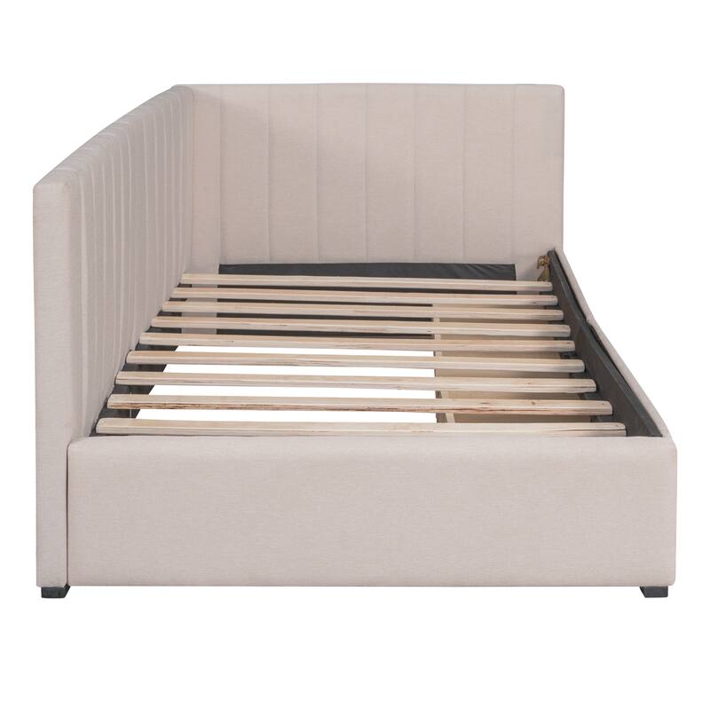 Twin Size Linen Upholstered Daybed with 2 Storage Drawers, No Box Spring Needed