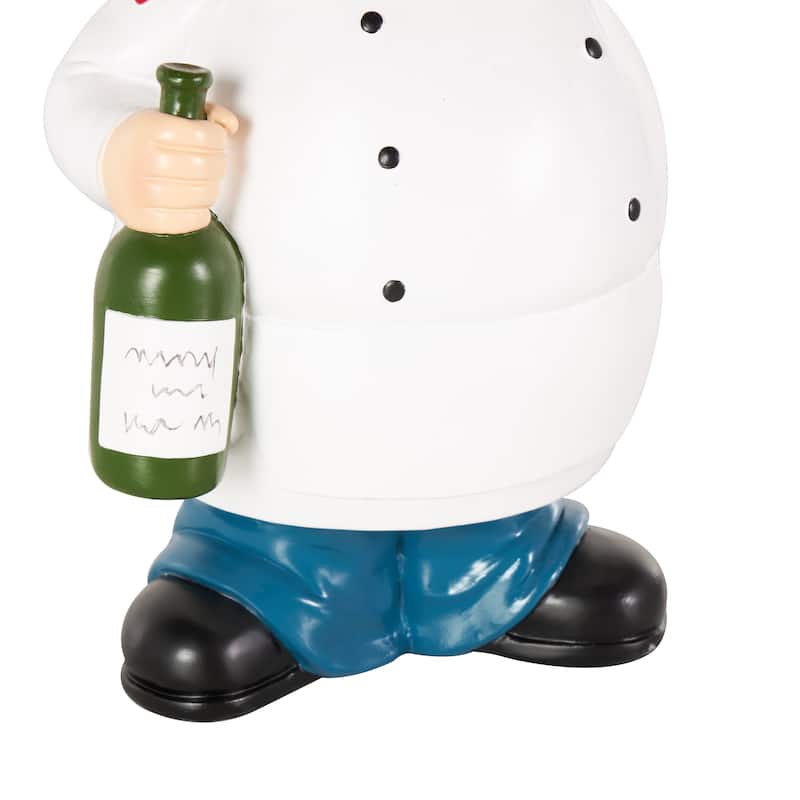White Polystone Kitchen Decorative Figurine Chef Decorative Sculpture with Black Tray and Green Bottle